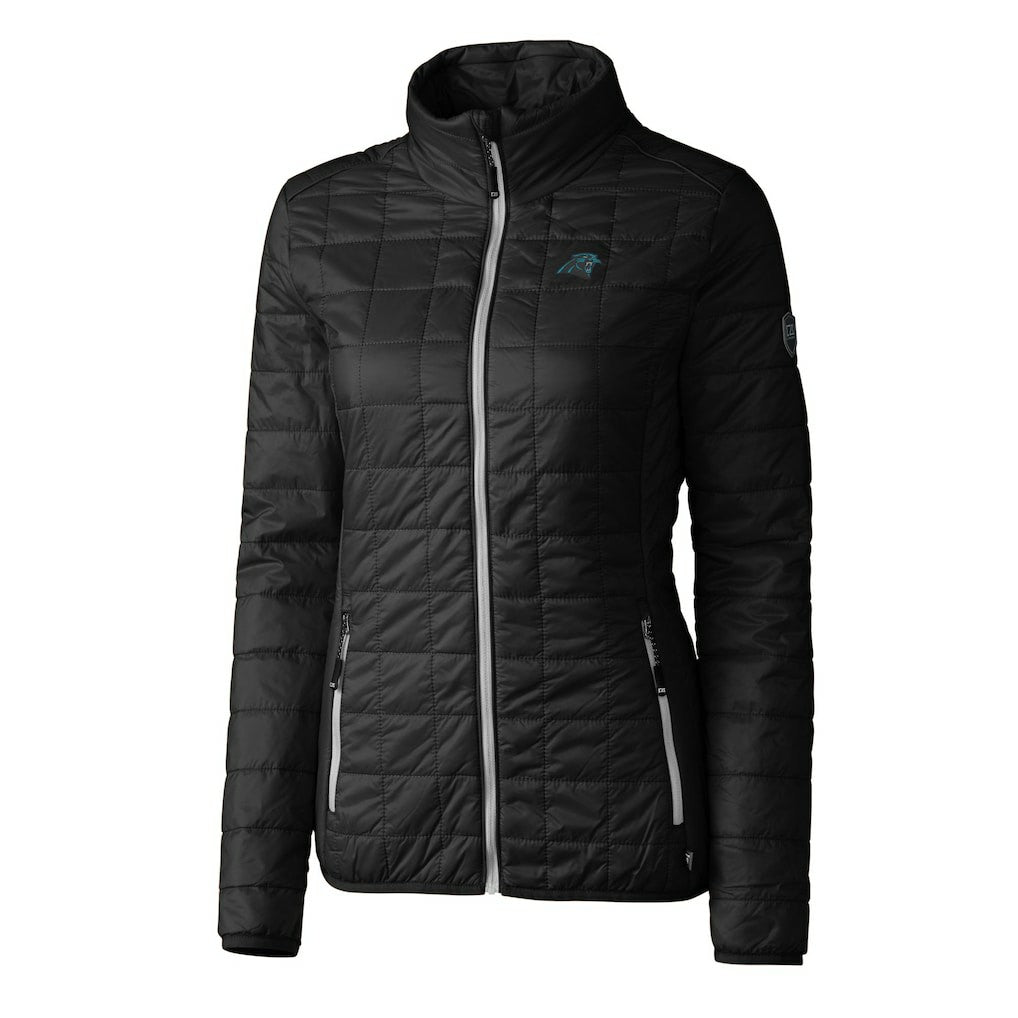 Carolina Panthers Cutter & Buck Women's Rainier PrimaLoft Eco Insulated Full-Zip Puffer Jacket Black