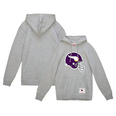 Mitchell & Ness Minnesota Vikings Helmet Logo Vintage Pullover Hoodie Heather Gray