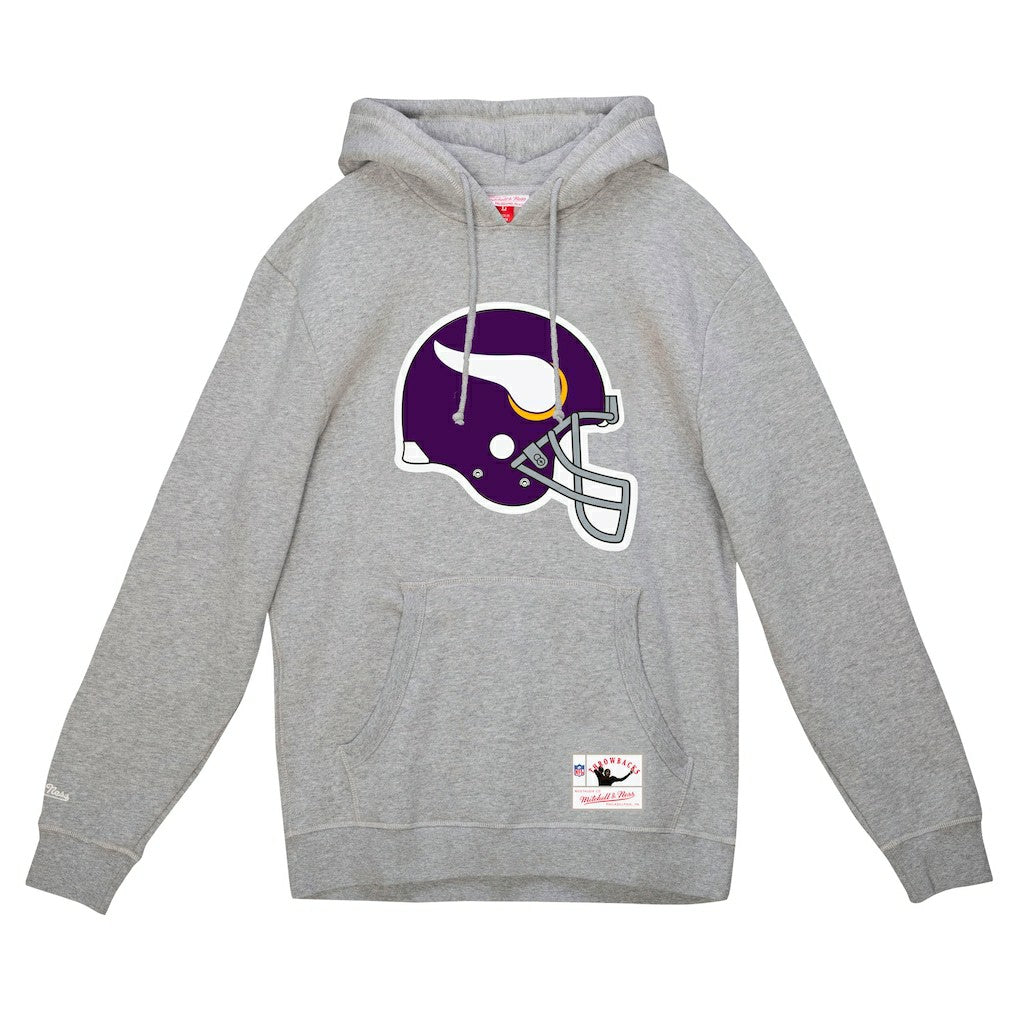 Mitchell & Ness Minnesota Vikings Helmet Logo Vintage Pullover Hoodie Heather Gray