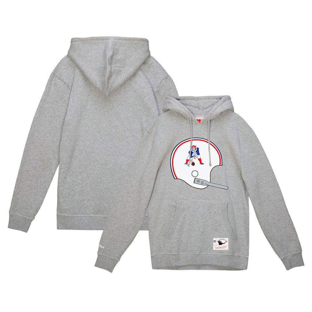 Mitchell & Ness New England Patriots Helmet Logo Vintage Pullover Hoodie Heather Gray