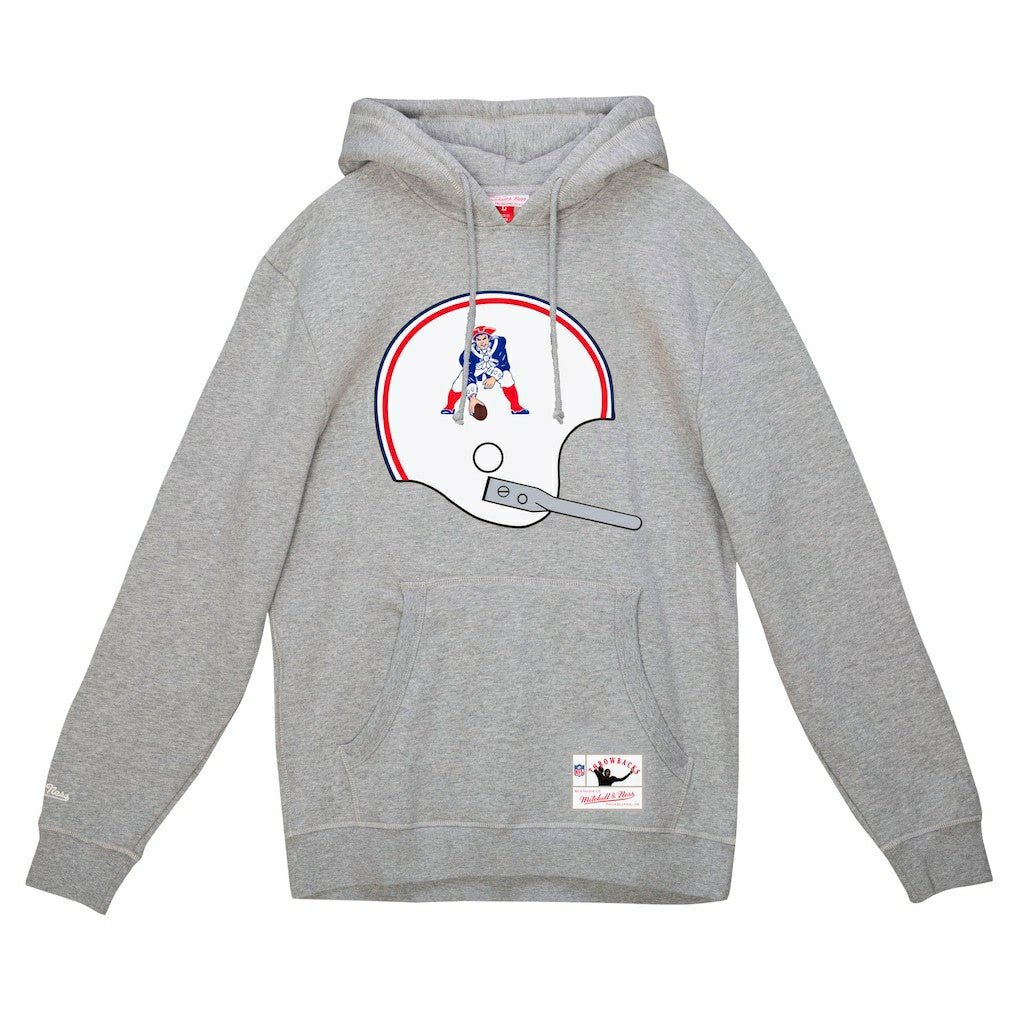 Mitchell & Ness New England Patriots Helmet Logo Vintage Pullover Hoodie Heather Gray