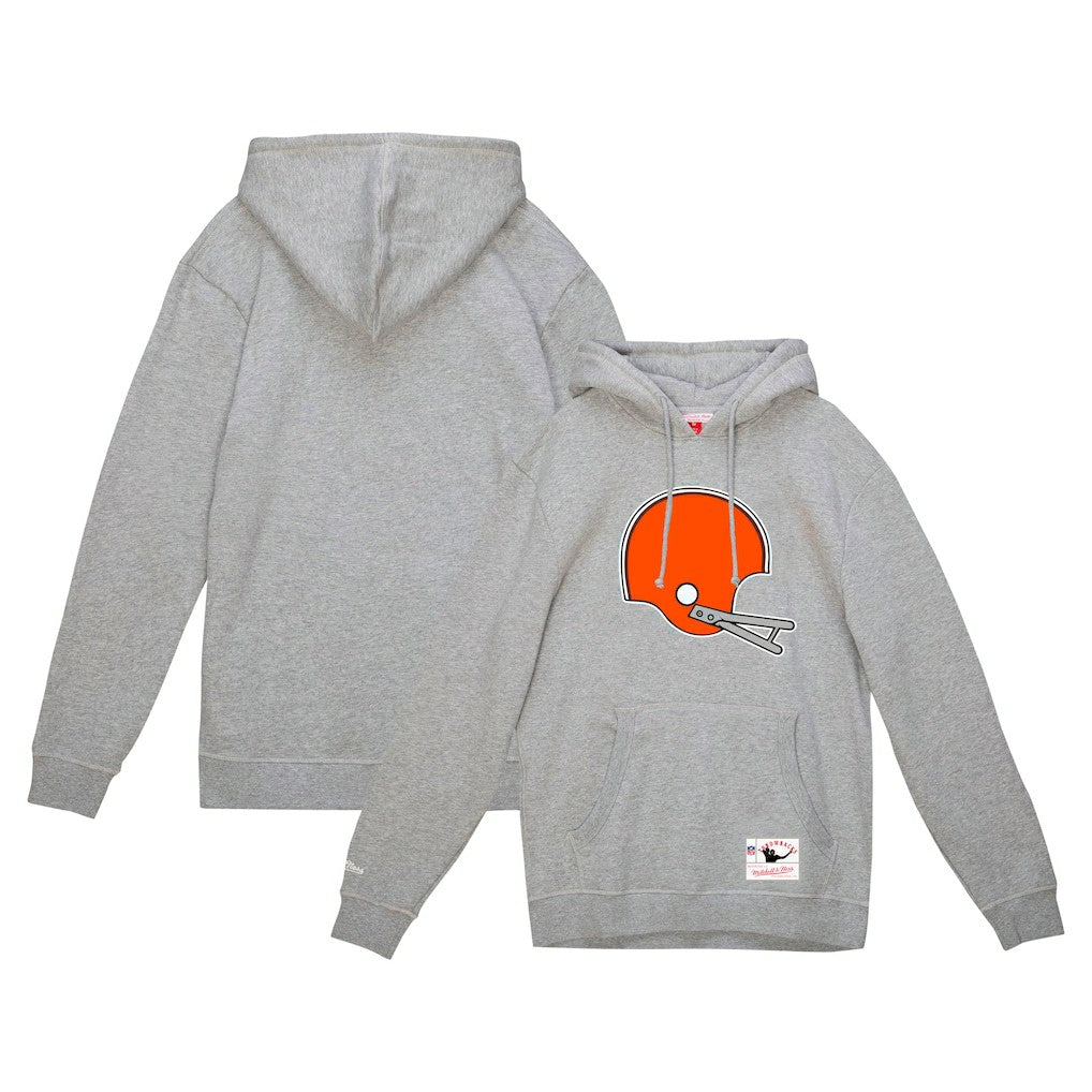 Mitchell & Ness Cleveland Browns Helmet Logo Vintage Pullover Hoodie Heather Gray