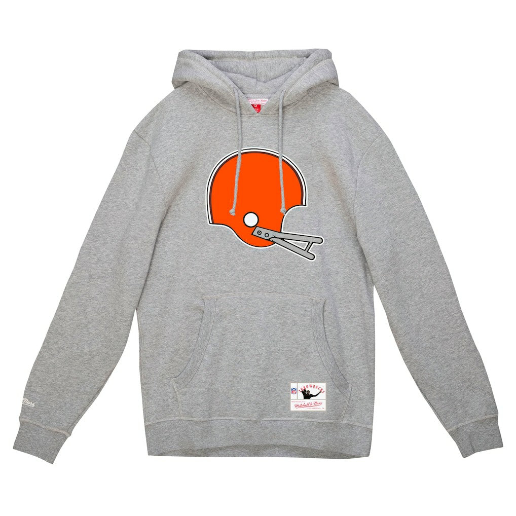 Mitchell & Ness Cleveland Browns Helmet Logo Vintage Pullover Hoodie Heather Gray