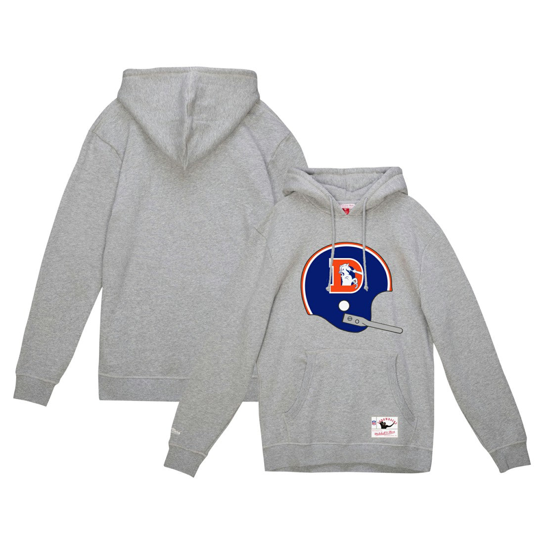 Mitchell & Ness Denver Broncos Helmet Logo Vintage Pullover Hoodie Heather Gray