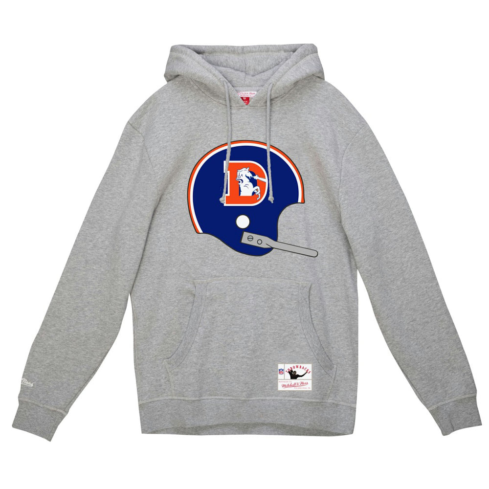 Mitchell & Ness Denver Broncos Helmet Logo Vintage Pullover Hoodie Heather Gray
