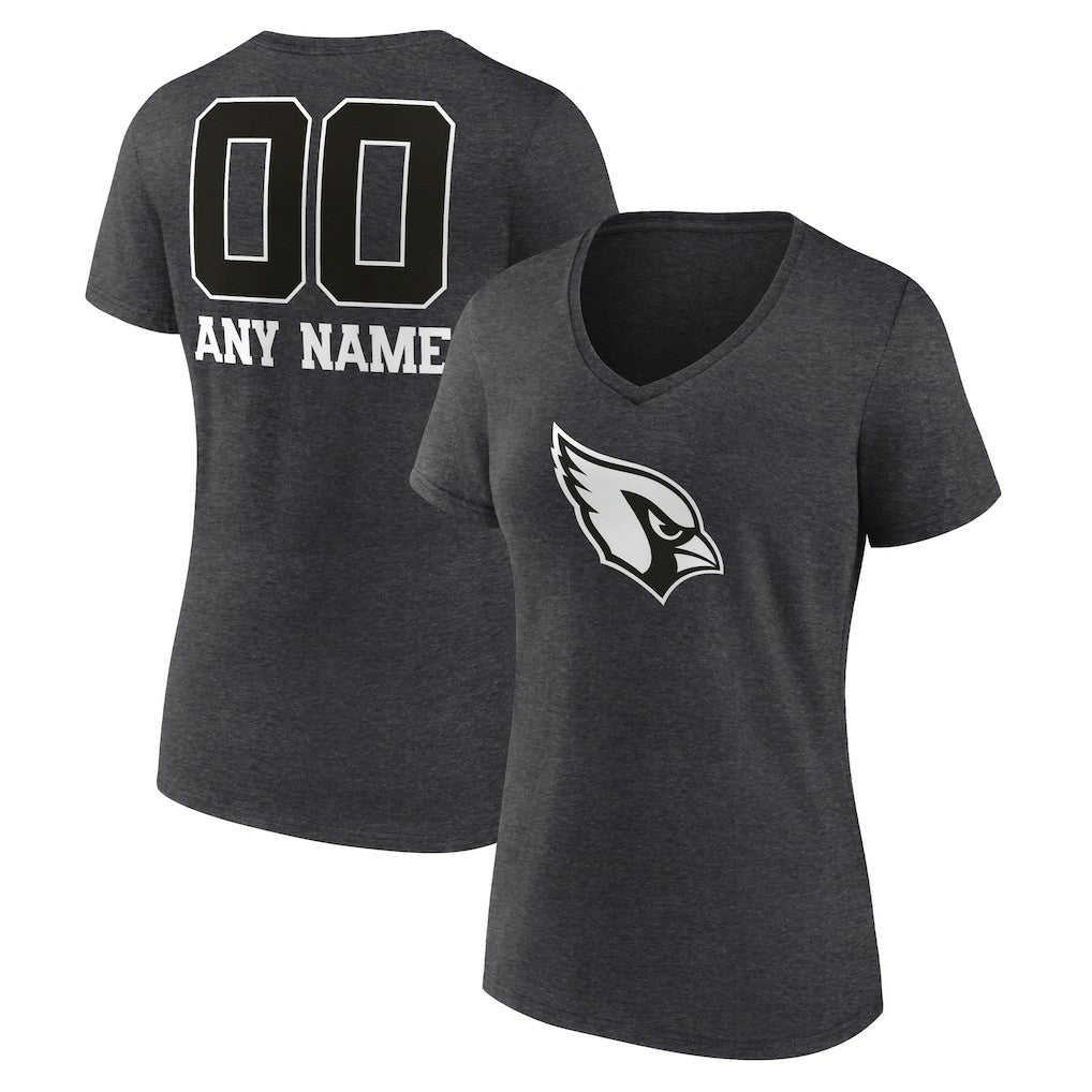 Arizona Cardinals Women's Personalized Name & Number Monochrome V-Neck Long Sleeve T-Shirt Charcoal