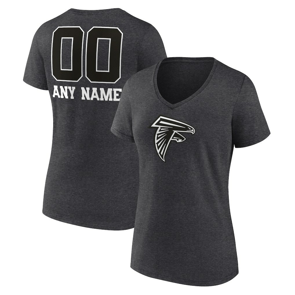 Atlanta Falcons Women's Personalized Name & Number Monochrome V-Neck Long Sleeve T-Shirt Charcoal