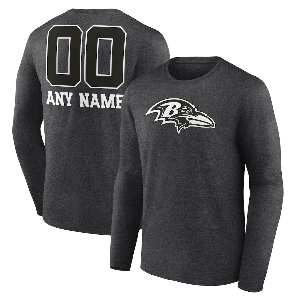 Baltimore Ravens Personalized Name & Number Monochrome Long Sleeve T-Shirt Charcoal