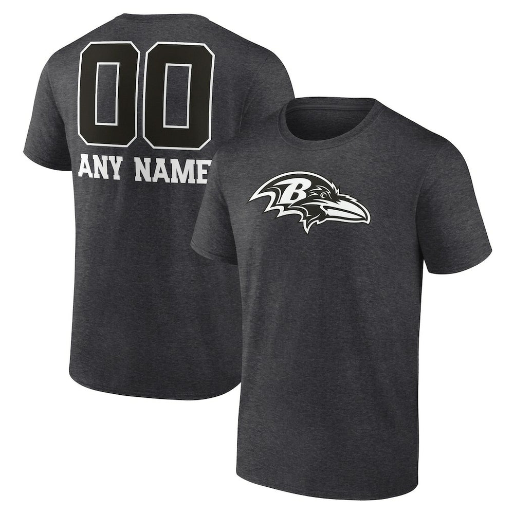 Baltimore Ravens Personalized Name & Number Monochrome T-Shirt Charcoal