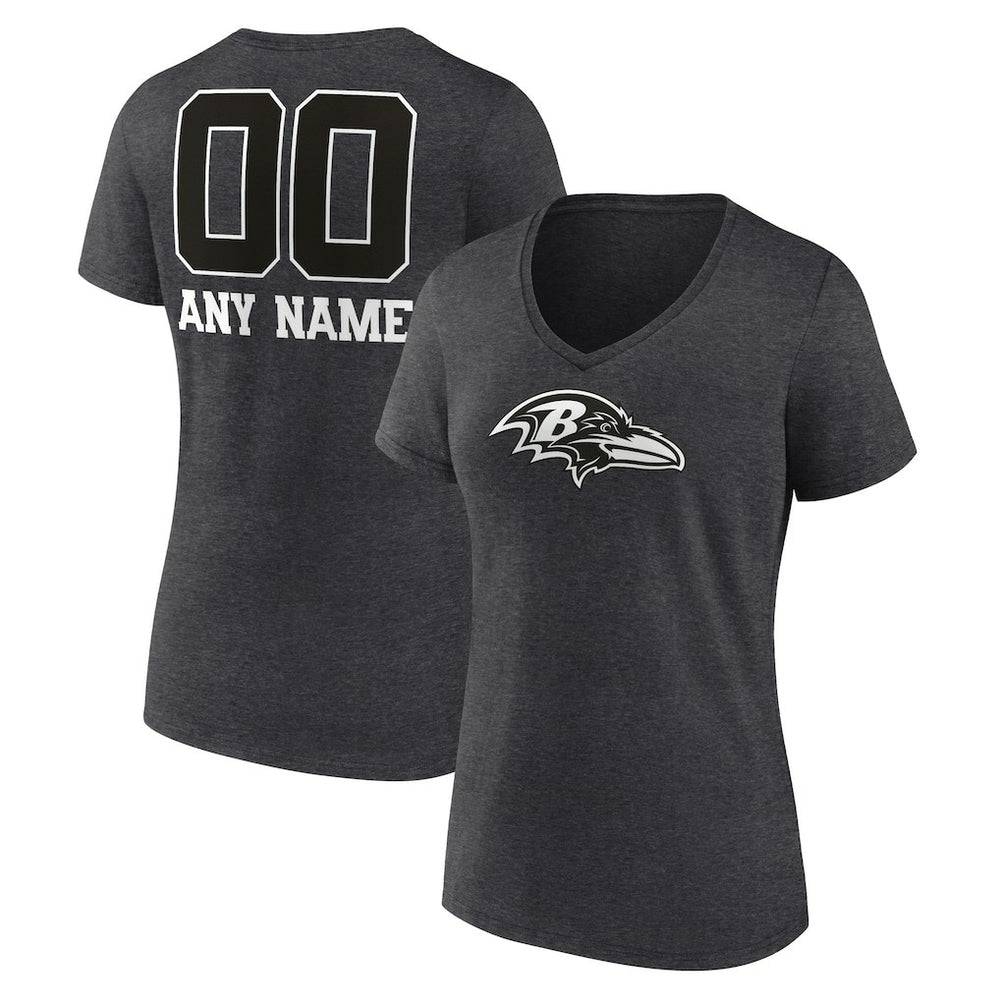 Baltimore Ravens Women's Personalized Name & Number Monochrome V-Neck Long Sleeve T-Shirt Charcoal