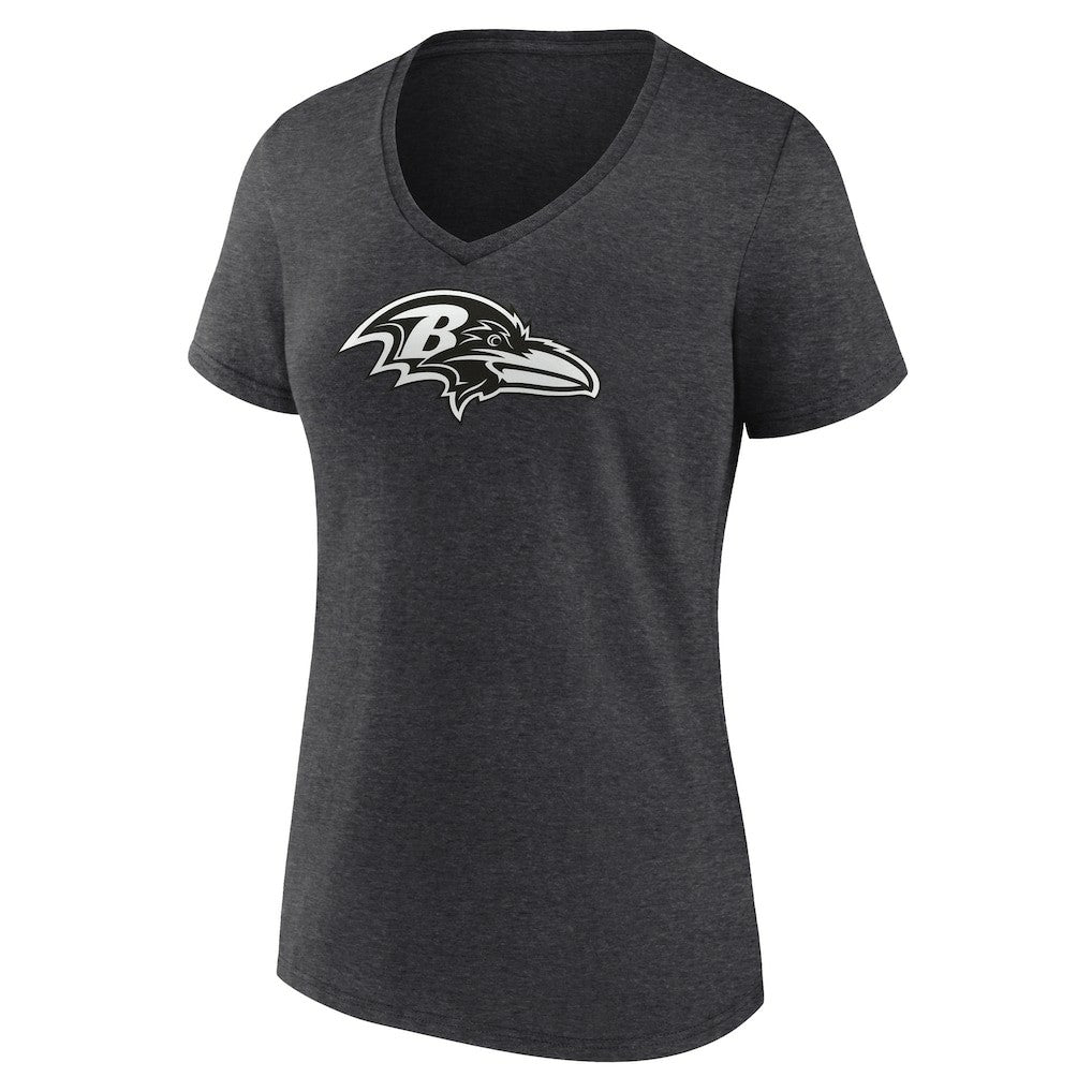 Baltimore Ravens Women's Personalized Name & Number Monochrome V-Neck Long Sleeve T-Shirt Charcoal