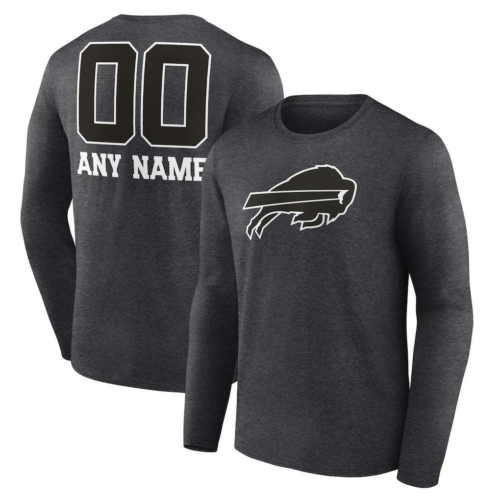 Buffalo Bills Personalized Name & Number Monochrome Long Sleeve T-Shirt Charcoal
