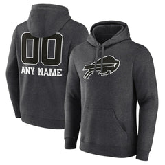 Buffalo Bills Personalized Name & Number Monochrome Pullover Hoodie Charcoal