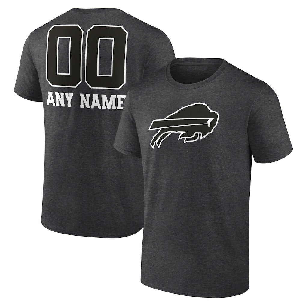 Buffalo Bills Personalized Name & Number Monochrome T-Shirt Charcoal