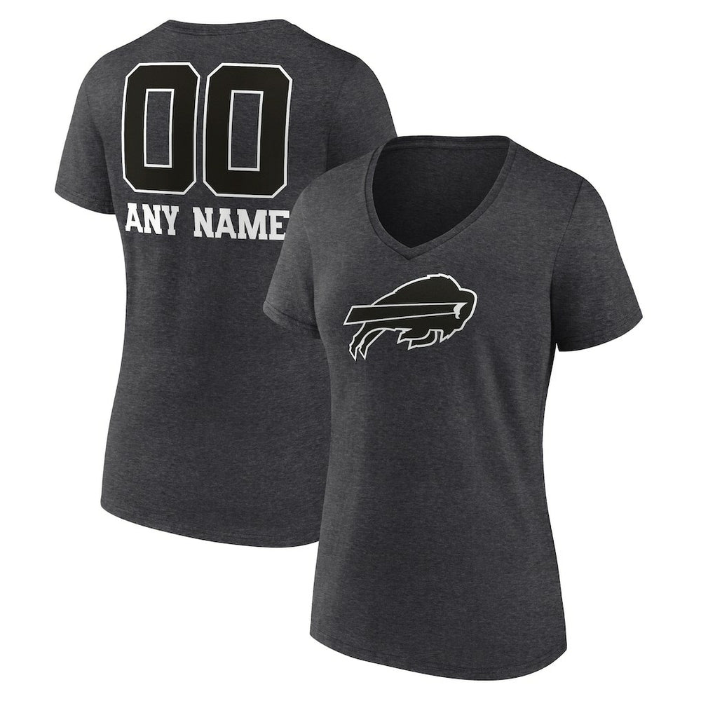 Buffalo Bills Women's Personalized Name & Number Monochrome V-Neck Long Sleeve T-Shirt Charcoal