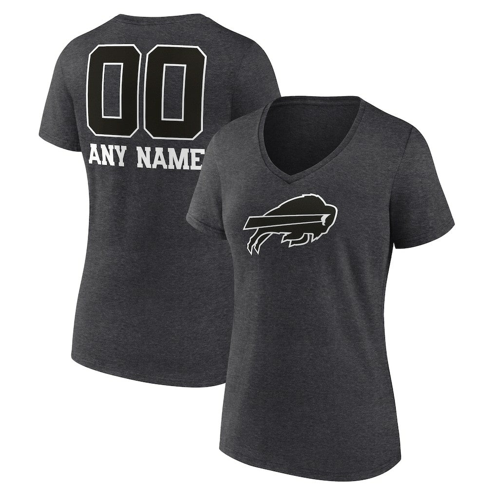 Buffalo Bills Women's Personalized Name & Number Monochrome V-Neck Long Sleeve T-Shirt Charcoal