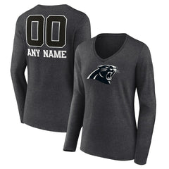 Carolina Panthers Women's Personalized Name & Number Monochrome V-neck T-Shirt Charcoal