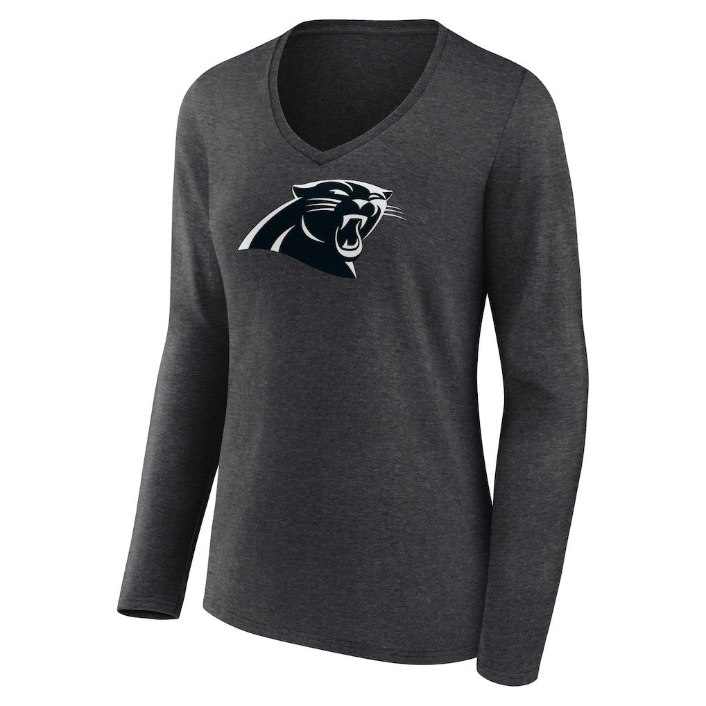 Carolina Panthers Women's Personalized Name & Number Monochrome V-neck T-Shirt Charcoal
