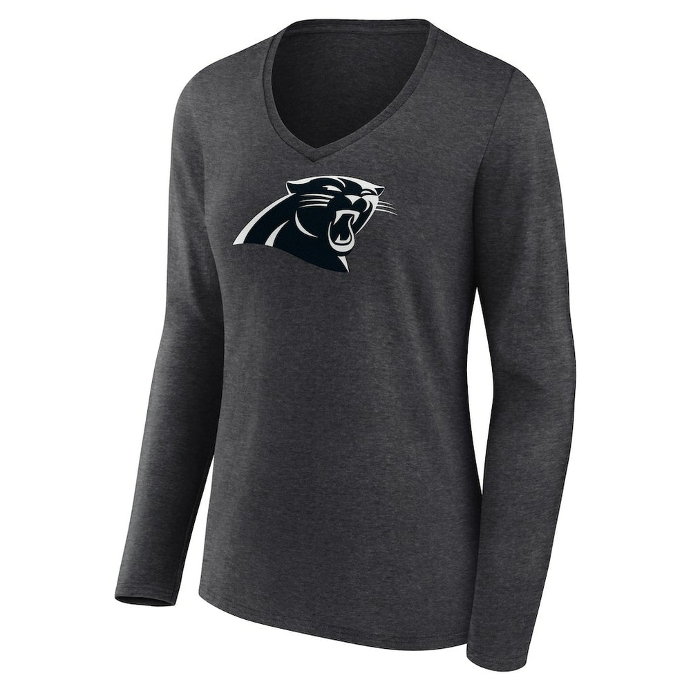 Carolina Panthers Women's Personalized Name & Number Monochrome V-neck T-Shirt Charcoal
