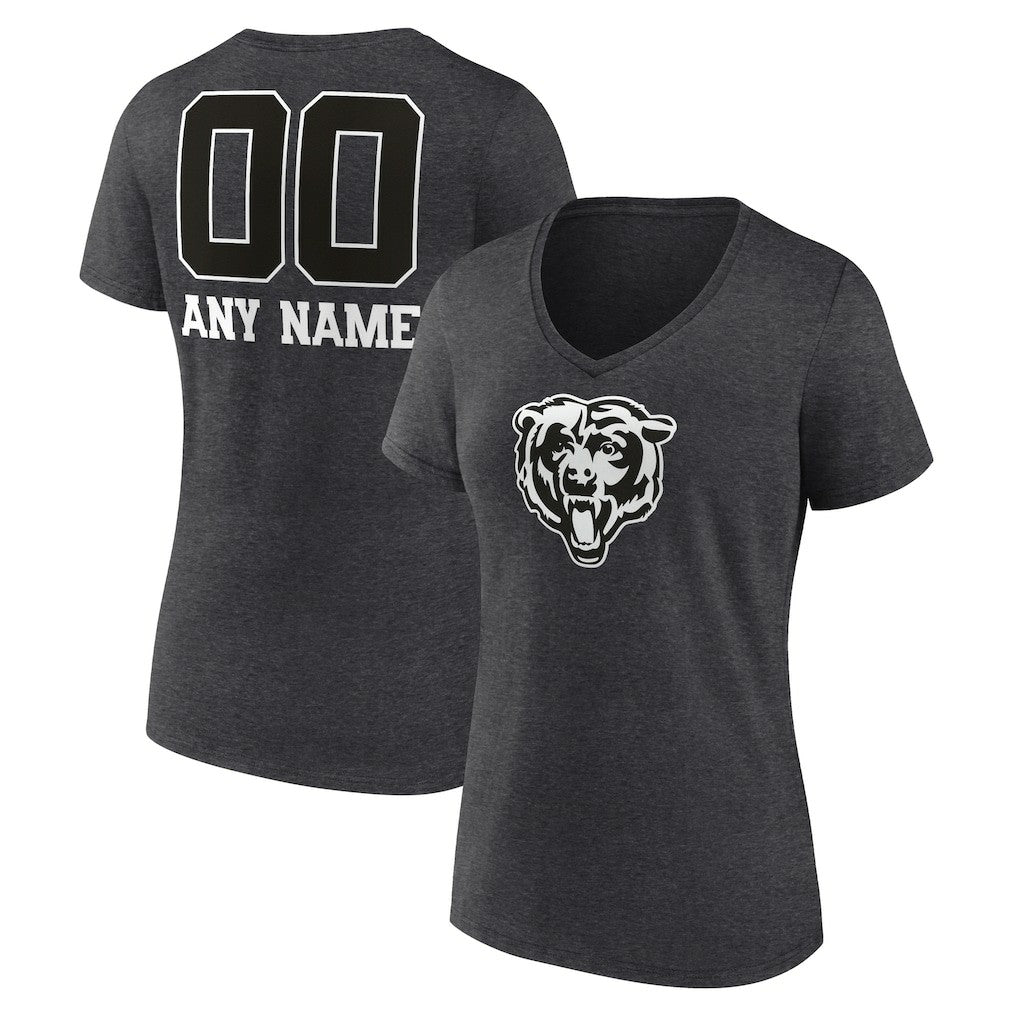 Chicago Bears Women's Personalized Name & Number Monochrome V-Neck Long Sleeve T-Shirt Charcoal