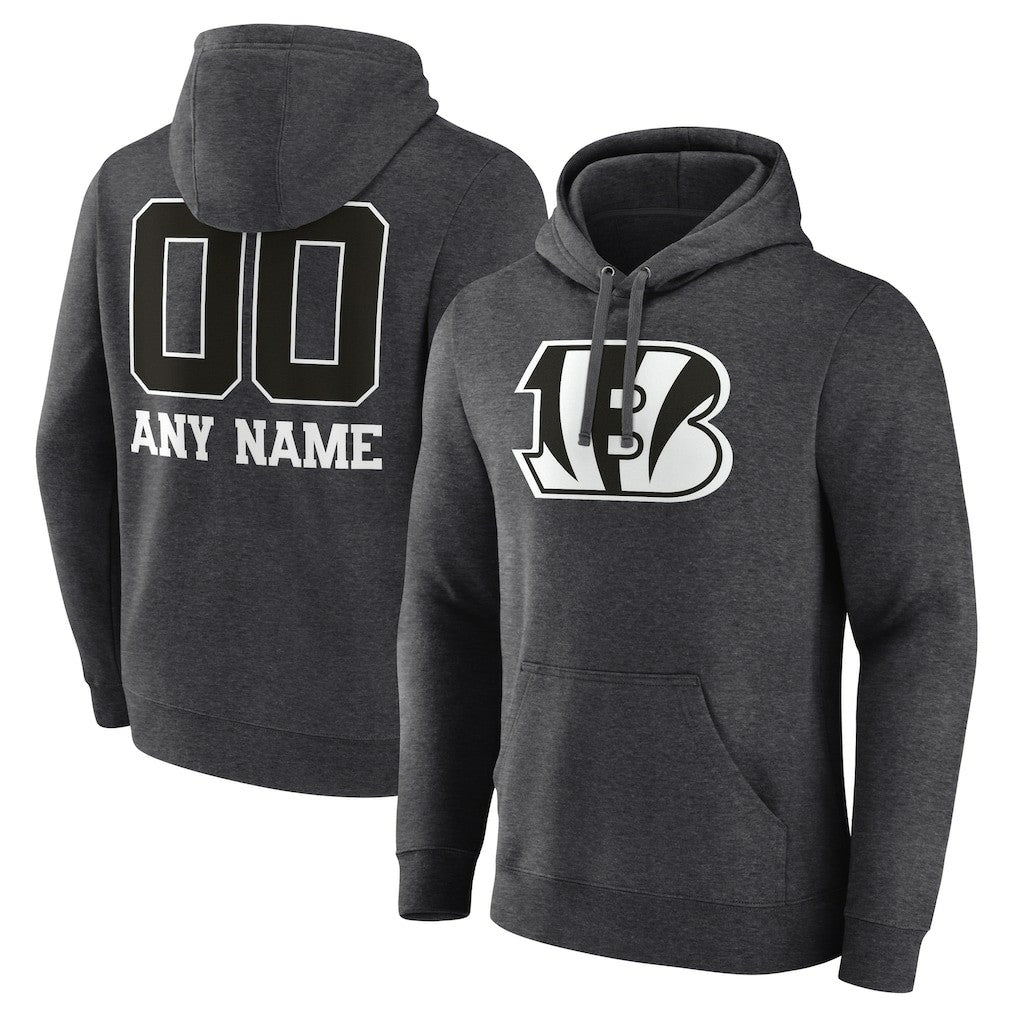 Cincinnati Bengals Personalized Name & Number Monochrome Pullover Hoodie Charcoal