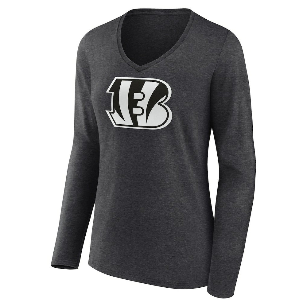 Cincinnati Bengals Women's Personalized Name & Number Monochrome V-neck T-Shirt Charcoal