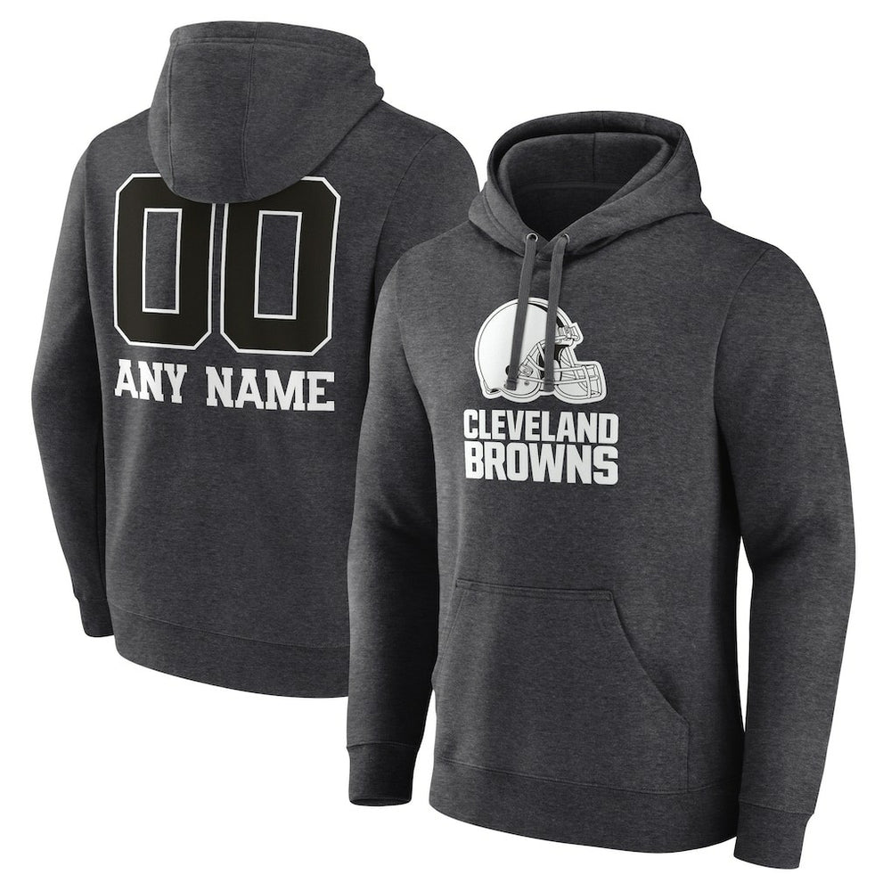 Cleveland Browns Personalized Name & Number Monochrome Pullover Hoodie Charcoal