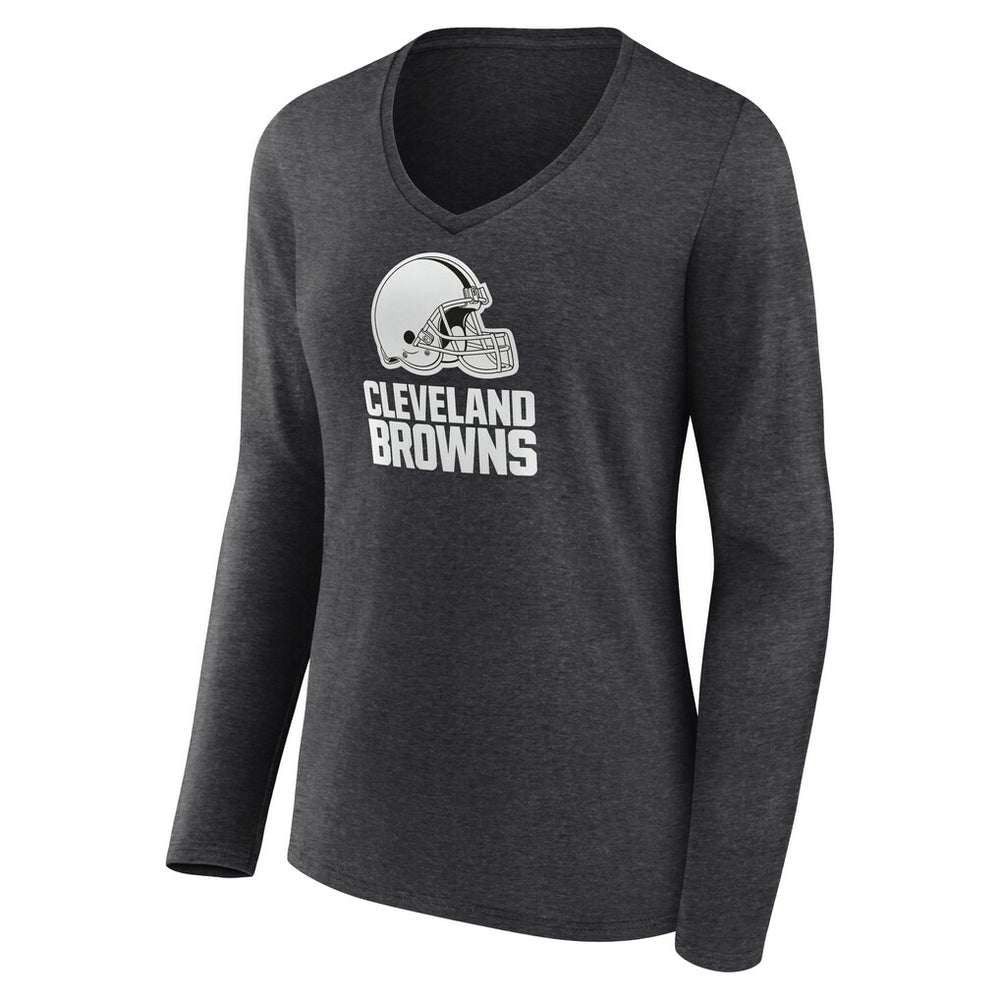 Cleveland Browns Women's Personalized Name & Number Monochrome V-neck T-Shirt Charcoal
