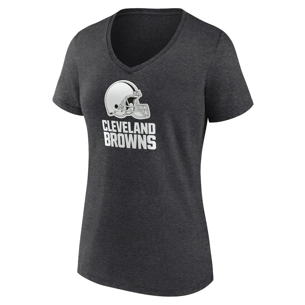 Cleveland Browns Women's Personalized Name & Number Monochrome V-Neck Long Sleeve T-Shirt Charcoal