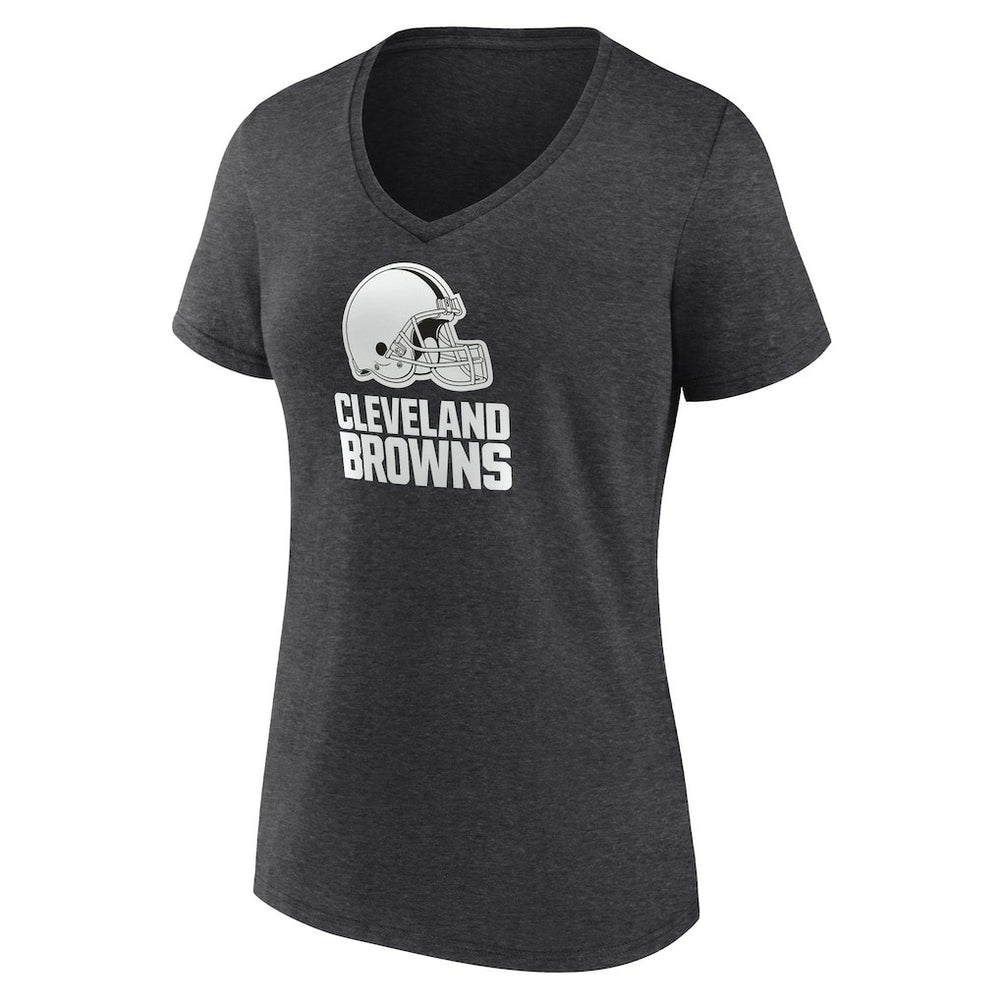 Cleveland Browns Women's Personalized Name & Number Monochrome V-Neck Long Sleeve T-Shirt Charcoal