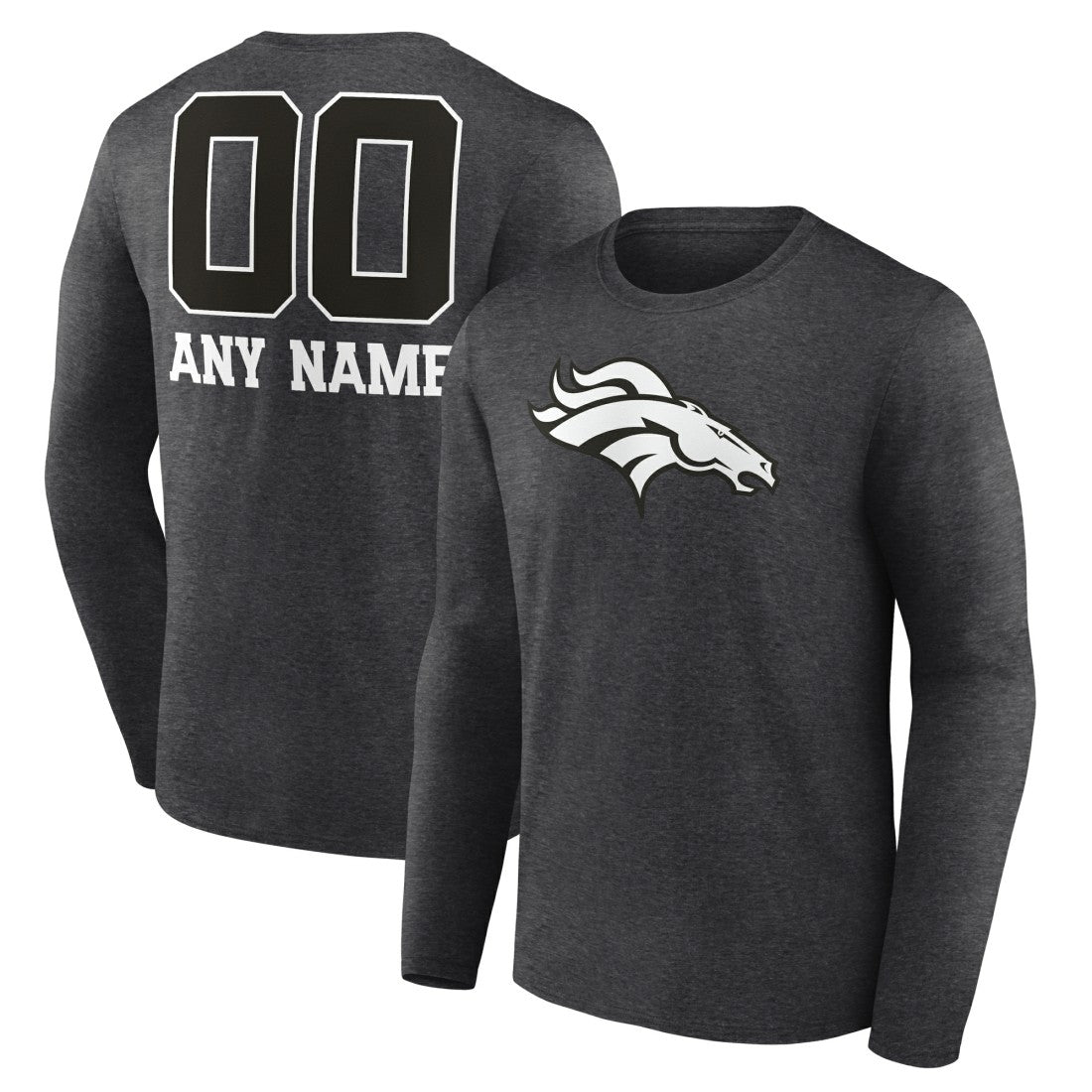 Denver Broncos Personalized Name & Number Monochrome Long Sleeve T-Shirt Charcoal