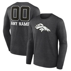 Denver Broncos Personalized Name & Number Monochrome Long Sleeve T-Shirt Charcoal