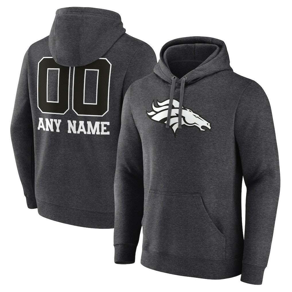 Denver Broncos Personalized Name & Number Monochrome Pullover Hoodie Charcoal