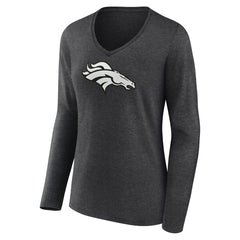 Denver Broncos Women's Personalized Name & Number Monochrome V-neck T-Shirt Charcoal