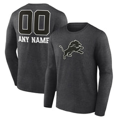 Detroit Lions Personalized Name & Number Monochrome Long Sleeve T-Shirt Charcoal