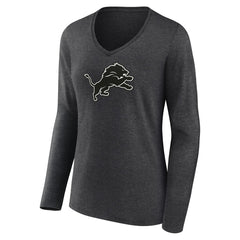 Detroit Lions Women's Personalized Name & Number Monochrome V-neck T-Shirt Charcoal