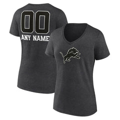 Detroit Lions Women's Personalized Name & Number Monochrome V-Neck Long Sleeve T-Shirt Charcoal