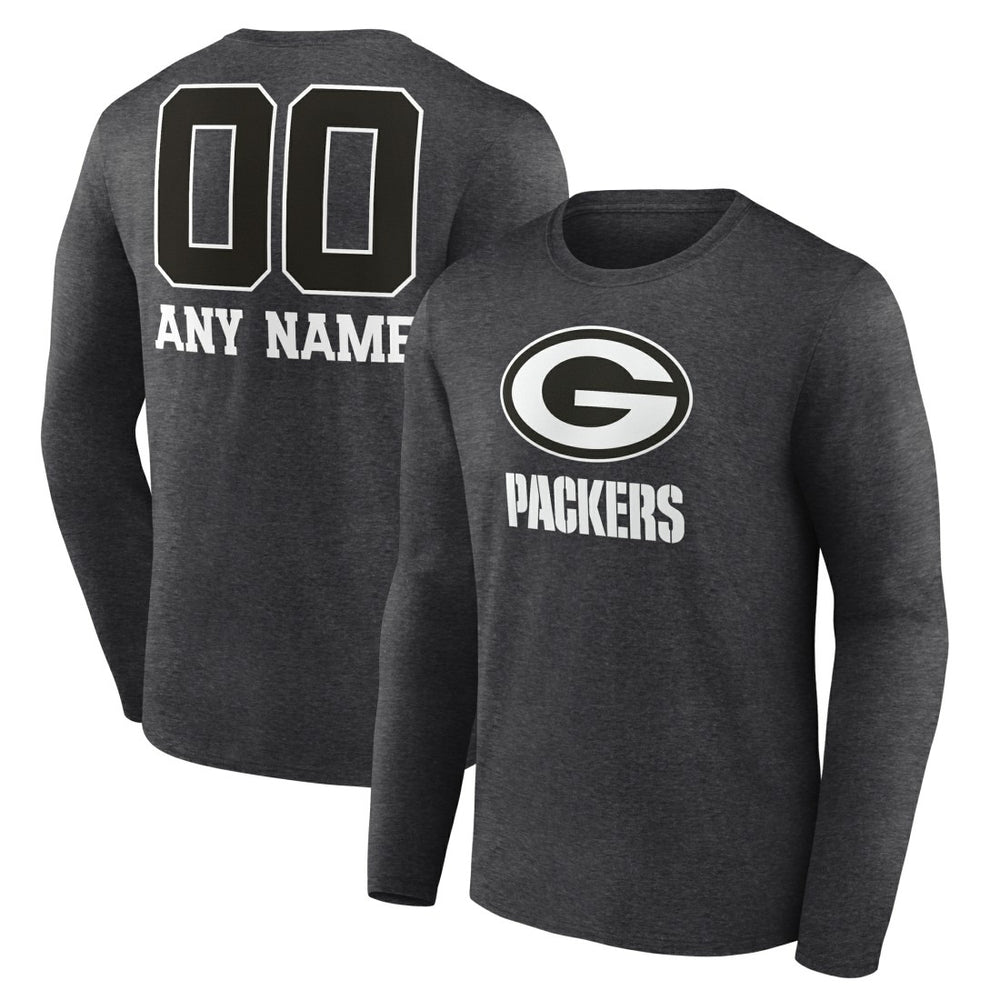 Green Bay Packers Personalized Name & Number Monochrome Long Sleeve T-Shirt Charcoal