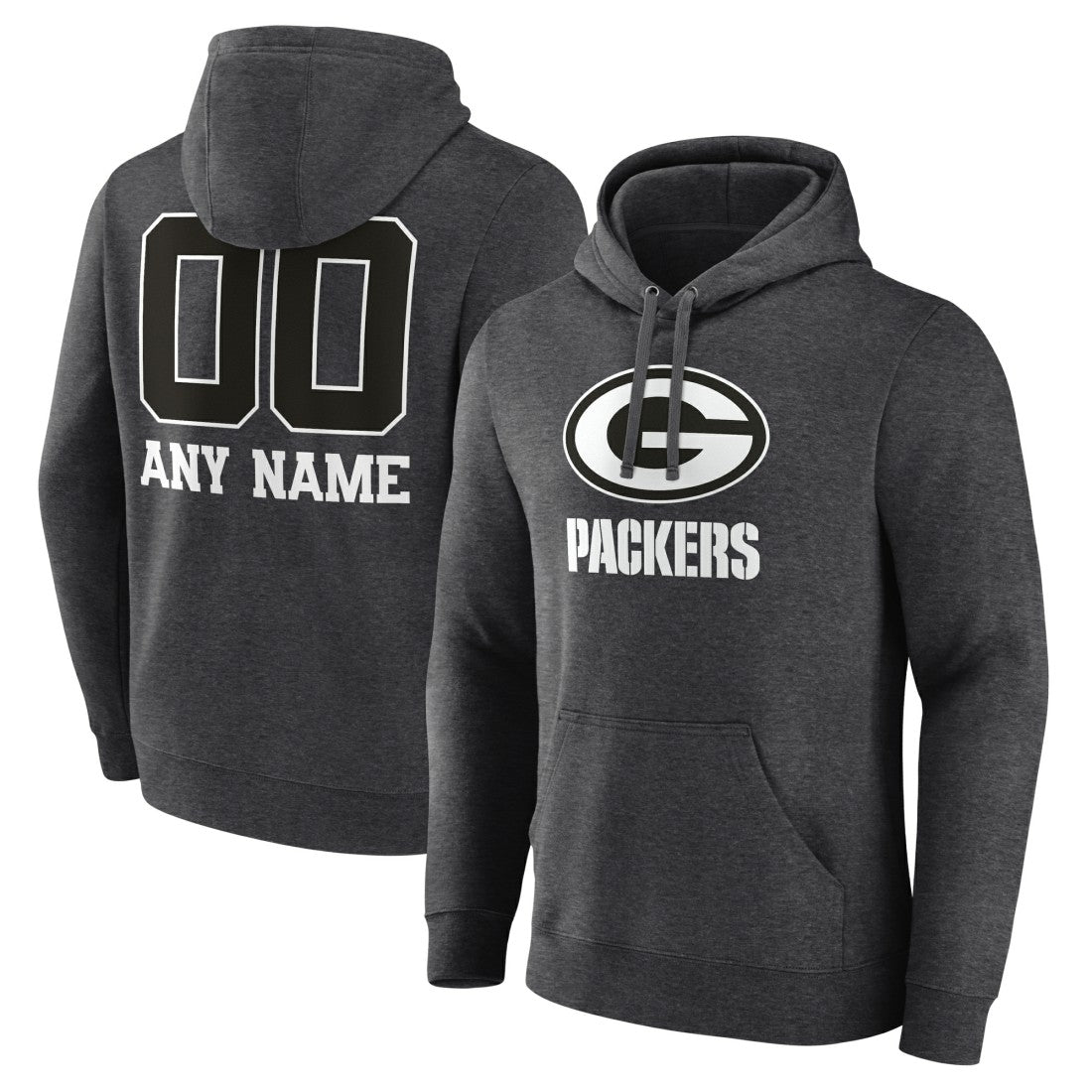 Green Bay Packers Personalized Name & Number Monochrome Pullover Hoodie Charcoal