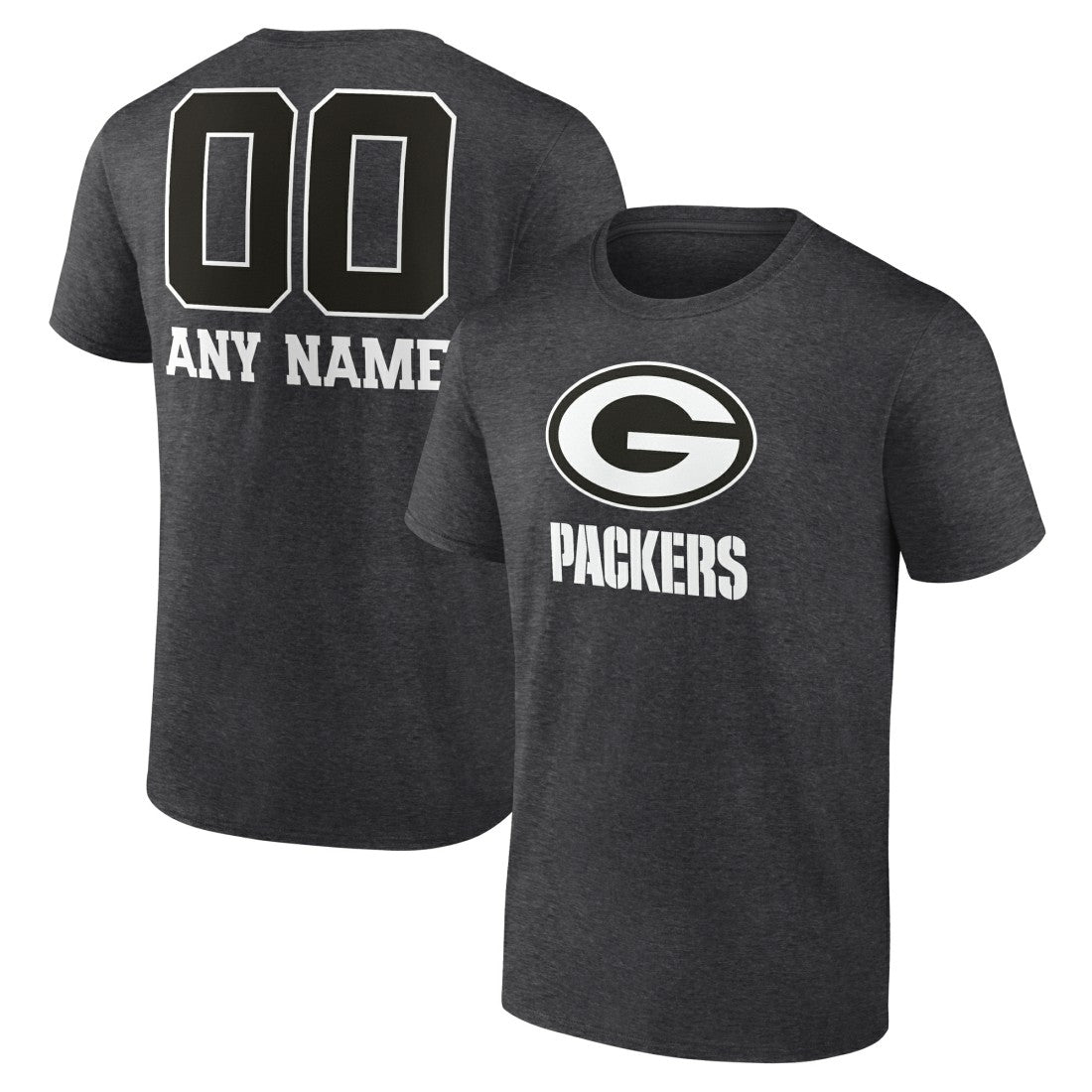 Green Bay Packers Personalized Name & Number Monochrome T-Shirt Charcoal