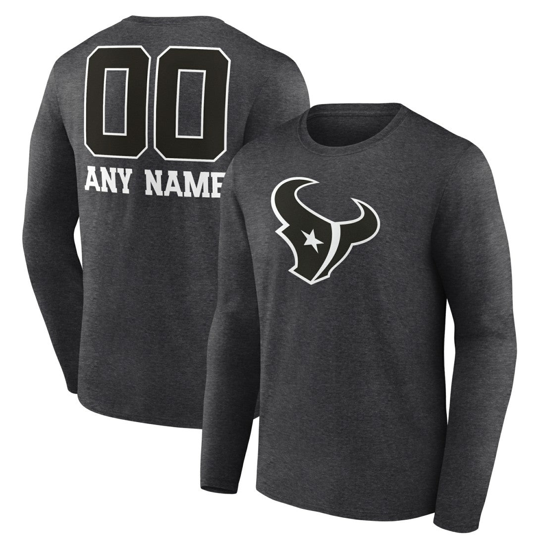 Houston Texans Personalized Name & Number Monochrome Long Sleeve T-Shirt Charcoal