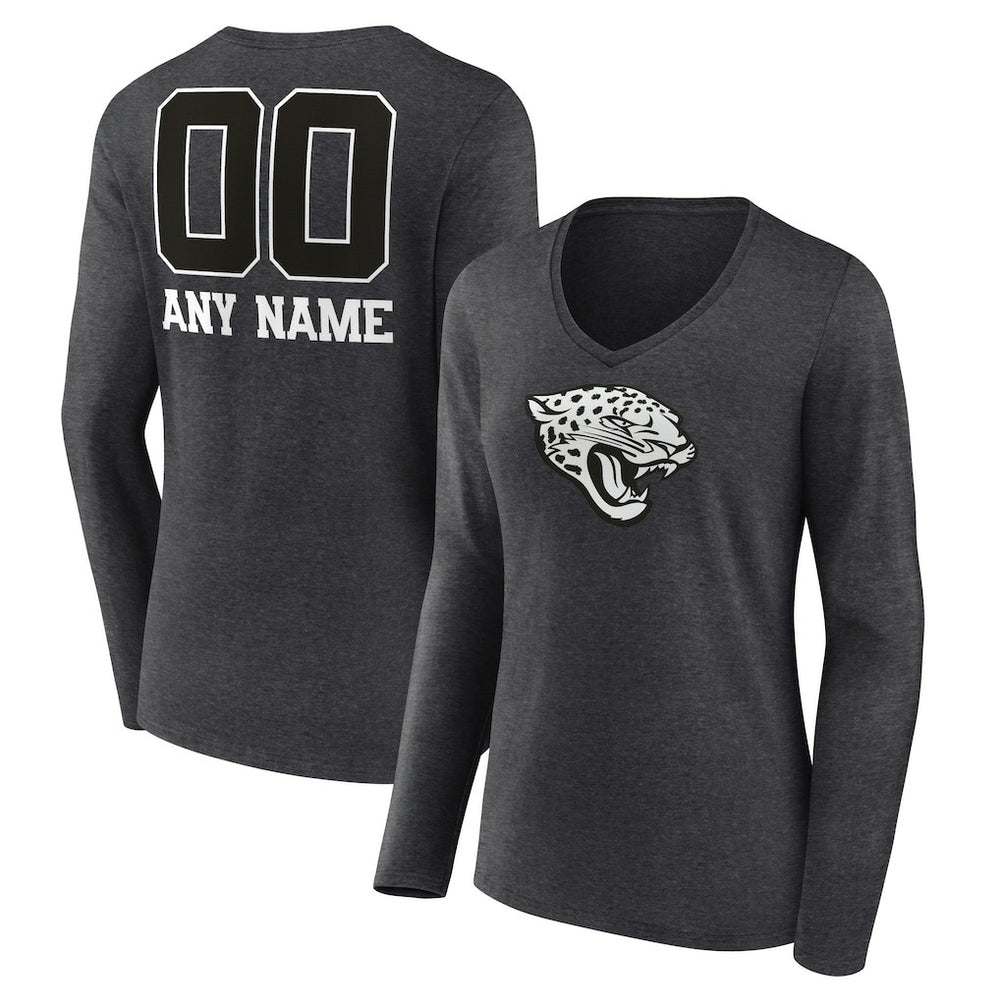 Jacksonville Jaguars Women's Personalized Name & Number Monochrome V-neck T-Shirt Charcoal