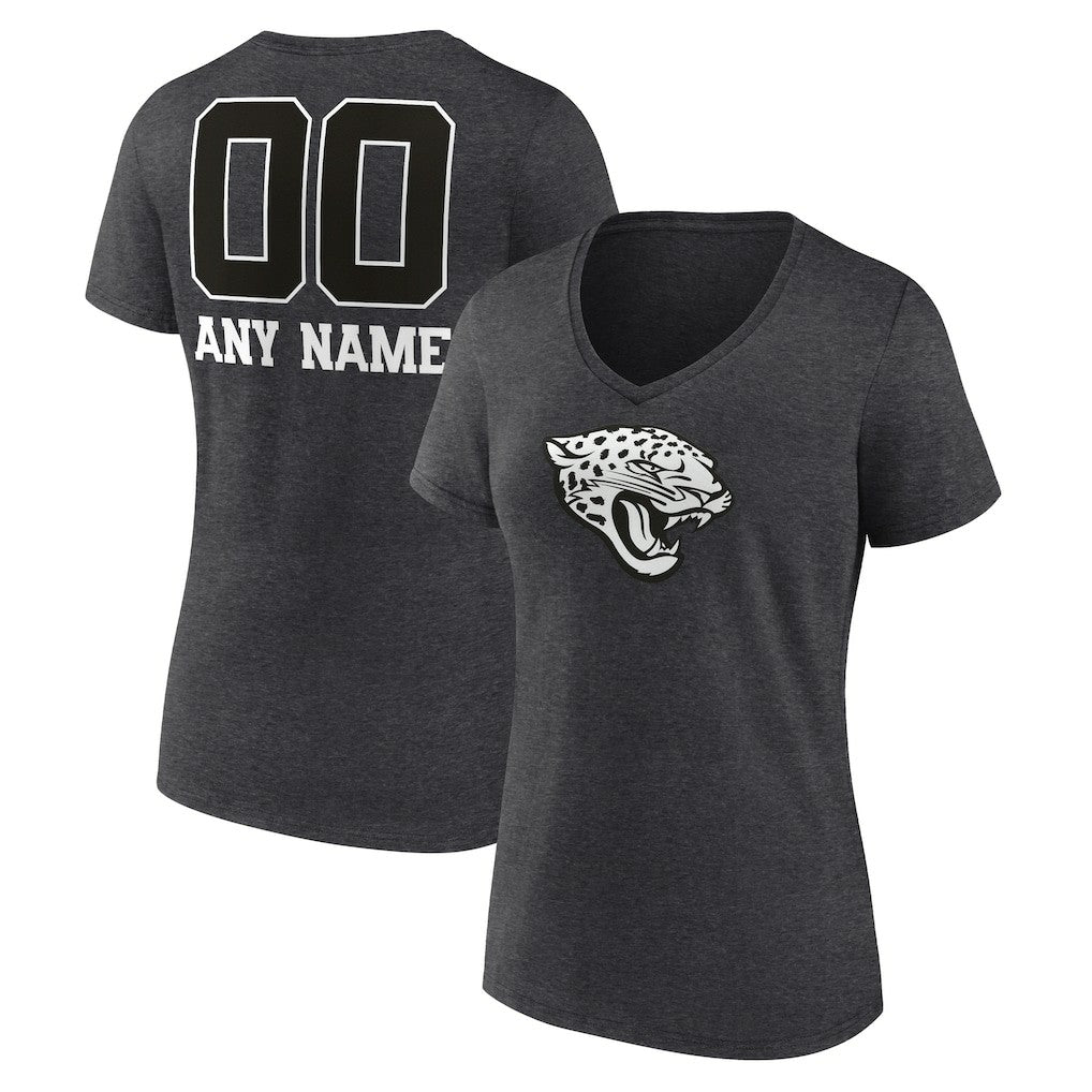 Jacksonville Jaguars Women's Personalized Name & Number Monochrome V-Neck Long Sleeve T-Shirt Charcoal