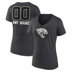 Jacksonville Jaguars Women's Personalized Name & Number Monochrome V-Neck Long Sleeve T-Shirt Charcoal