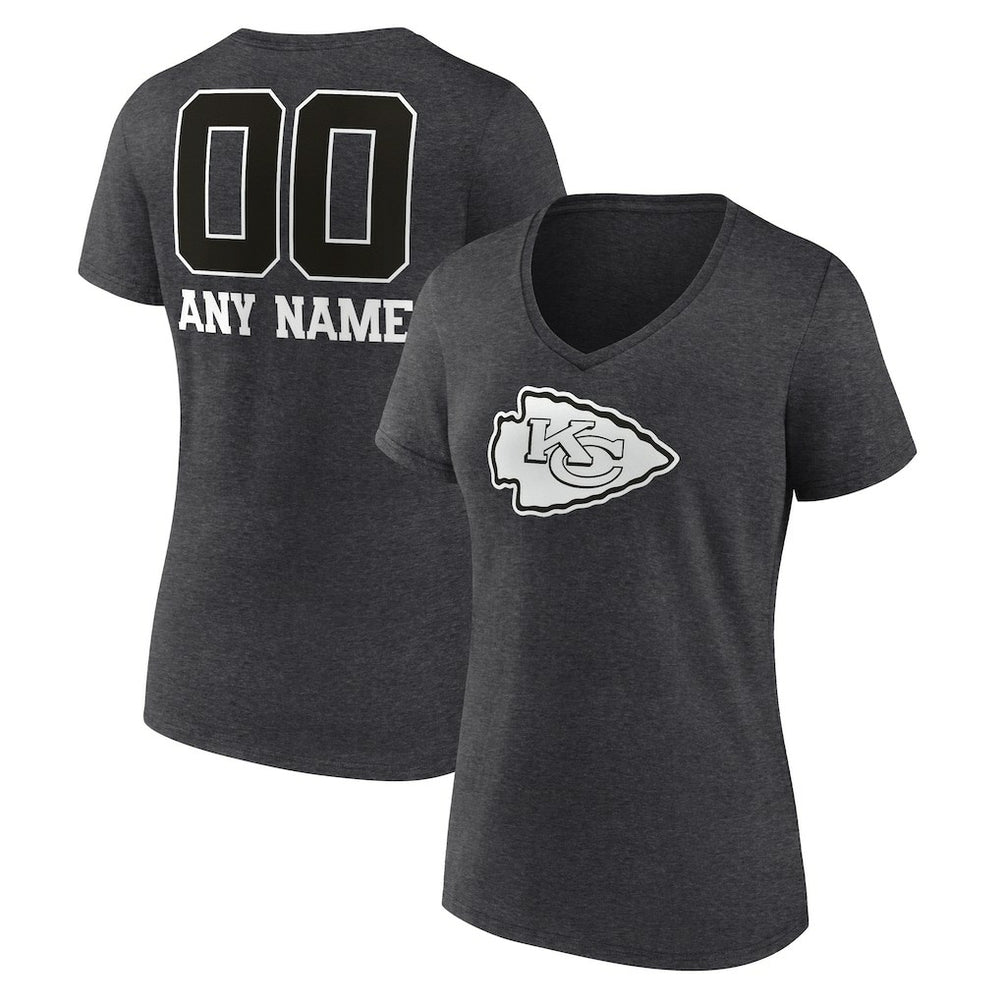 Kansas City Chiefs Women's Personalized Name & Number Monochrome V-Neck Long Sleeve T-Shirt Charcoal