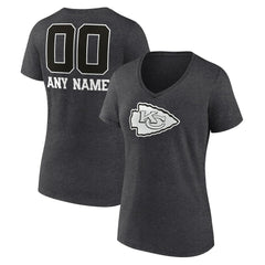Kansas City Chiefs Women's Personalized Name & Number Monochrome V-Neck Long Sleeve T-Shirt Charcoal