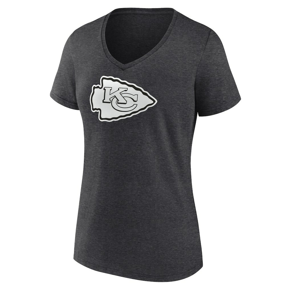 Kansas City Chiefs Women's Personalized Name & Number Monochrome V-Neck Long Sleeve T-Shirt Charcoal