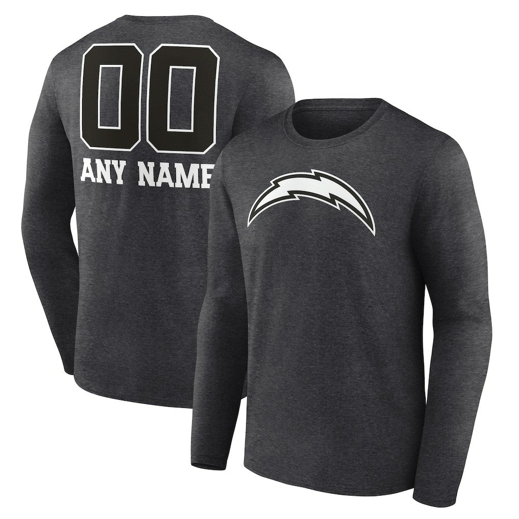 Los Angeles Chargers Personalized Name & Number Monochrome Long Sleeve T-Shirt Charcoal