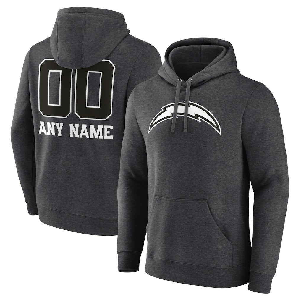 Los Angeles Chargers Personalized Name & Number Monochrome Pullover Hoodie Charcoal