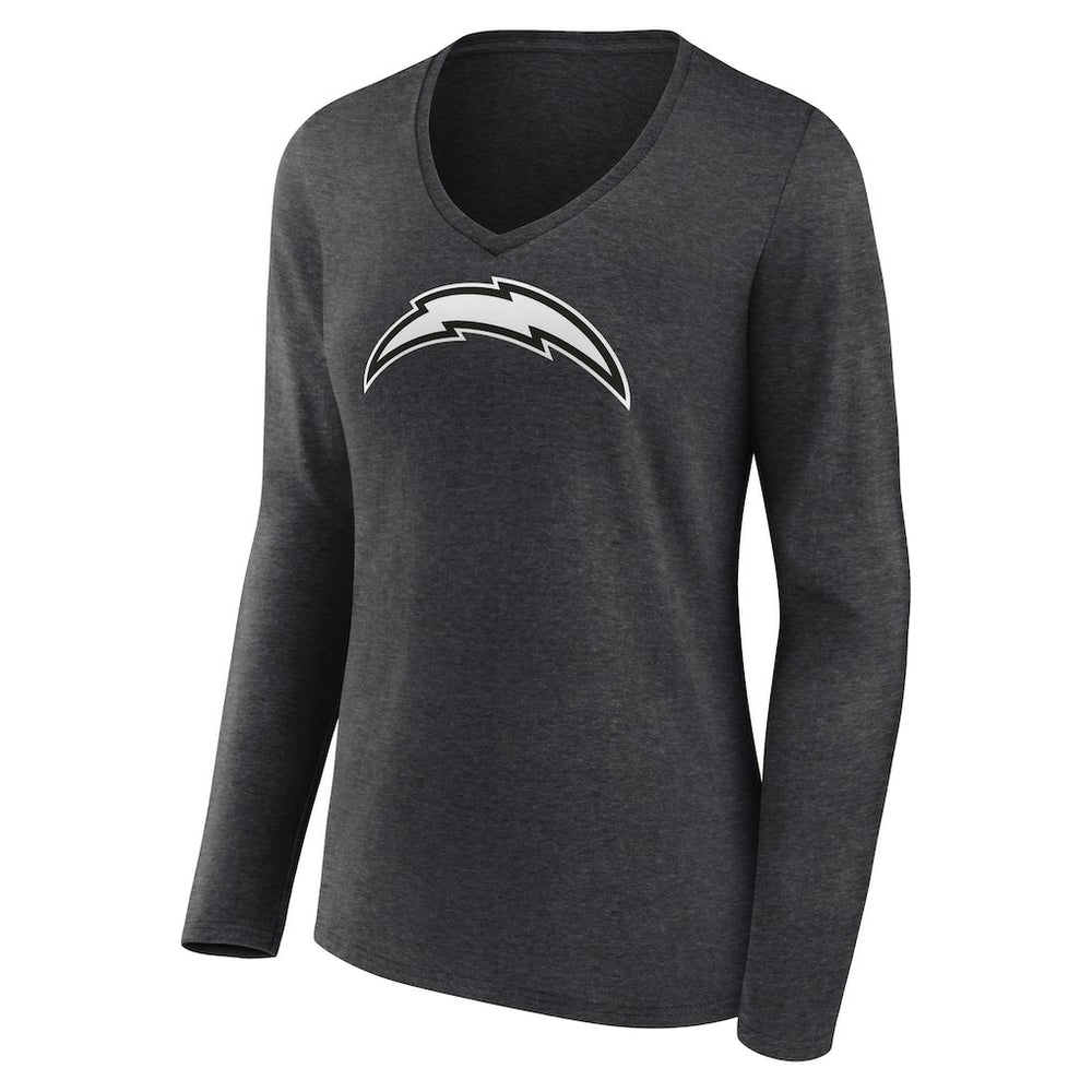 Los Angeles Chargers Women's Personalized Name & Number Monochrome V-neck T-Shirt Charcoal